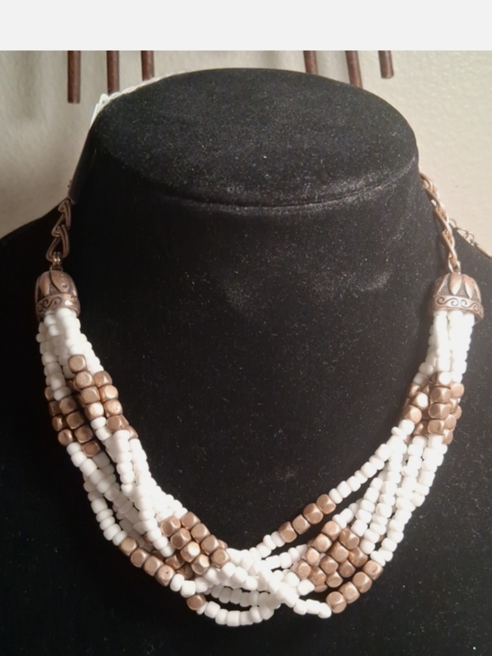 Park Lane White and Gold Multi-Strand heavy rock Bead Statement Necklace